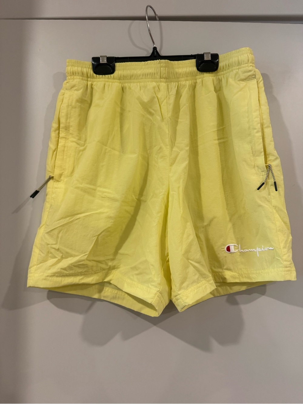 Champion Neon Yellow Athletic Shorts with Logo